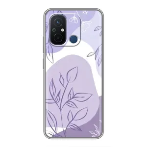 Силиконовый чехол с принтом в цветах на Xiaomi Redmi 12C (Фиолетовые листья абстракция)