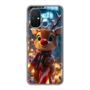Яркий чехол для Xiaomi Redmi 12C с Зимними Оленятами (Олень с шарфом)