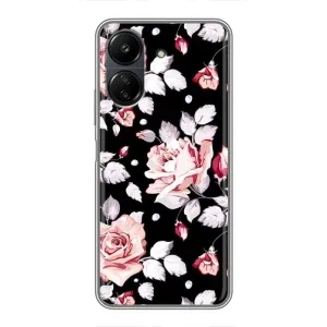 Чехлы с Цветами для Xiaomi Redmi 13C (VPrint) (Цветочки на черном)