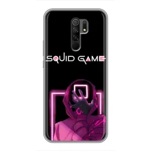 Чохол Гра в кальмара для Xiaomi Redmi 9 (Неоновий охоронець гри)
