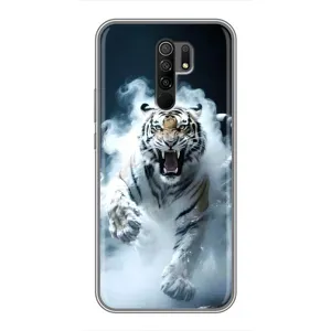 Чохол з картинкою 'Хижаки' для Xiaomi Redmi 9 (Білий тигр у диму)