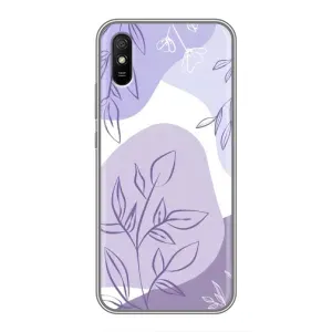 Силиконовый чехол с принтом в цветах на Xiaomi Redmi 9A (Фиолетовые листья абстракция)