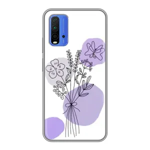 Силиконовый чехол с принтом в цветах на Xiaomi Redmi 9T (Букет фиолетовая абстракция)