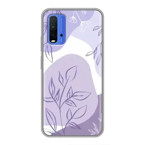 Силиконовый чехол с принтом в цветах на Xiaomi Redmi 9T (Фиолетовые листья абстракция)