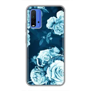 Чехлы (ART) Цветы на Xiaomi Redmi 9T (VPrint) (Голубые Бутоны)