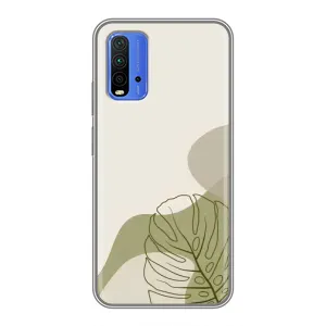 Силиконовый чехол с принтом в цветах на Xiaomi Redmi 9T (Зеленая монстера дизайн)