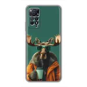 Чохол з принтом стильні тварини для Xiaomi Redmi Note 11 Pro (Лось з кавою)