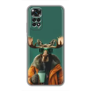 Чохол з принтом стильні тварини для Xiaomi Redmi Note 11 / 11s (Лось з кавою)