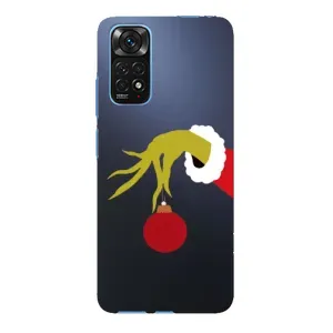 Зимние Чехлы для Редми Нот 11Е Про - прозрачный фон (Гринч с игрушкой)