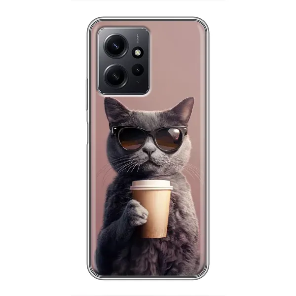 Чехол с принтом «Кот с кофе» для Xiaomi Redmi Note 12