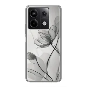 Чехол с цветочным принтом на Редми Нот 13 (5G) (Черные цветы)