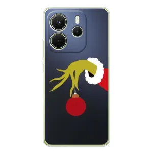 Зимние Чехлы для Xiaomi Redmi Note 14 4G (Глобальная версия) - прозрачный фон (Гринч с игрушкой)