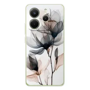 Чехол с цветочным принтом на Xiaomi Redmi Note 14 4G (Глобальная версия) (Цветы на белом)