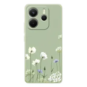 Чехол с цветочным принтом на Xiaomi Redmi Note 14 4G (Глобальная версия) (Цветы на зеленом)