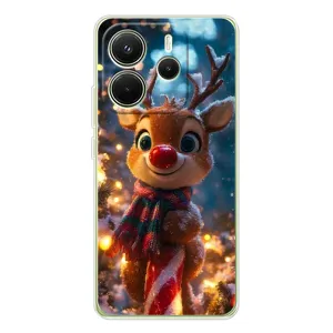 Яркий чехол для Xiaomi Redmi Note 14 4G (Global) с Зимними Оленятами (Олень с шарфом)