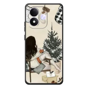 Рождественские, Праздничные Чехлы для Сяоми Редми Ноут 17 (Девушка с елкой)
