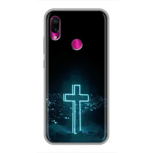 Чехол для Xiaomi Redmi Note 7 (AlphaPrint) - (Христианские) (Крест и город)