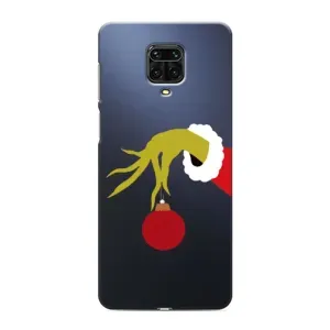 Зимние Чехлы для Сяоми Редми Ноут 9s - прозрачный фон (Гринч с игрушкой)