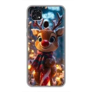 Яркий чехол для ZTE Blade 20 Smart с Зимними Оленятами (Олень с шарфом)