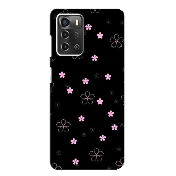 Чохол з принтом «Рожеві квіти на чорному» для ZTE Blade A52