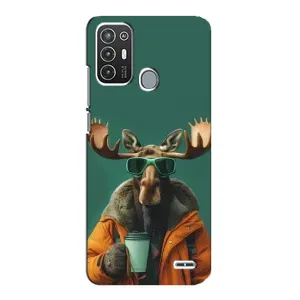 Чохол з принтом стильні тварини для ZTE Blade А72 (Лось з кавою)