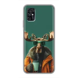 Чохол з принтом стильні тварини для ZTE Blade V2020 Smart (Лось з кавою)