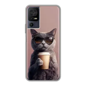 Чехол с принтом стильные животные для ЗТЕ Нубия А76 (Кот с кофе)