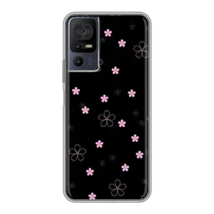 Чехол с розовым рисунком для ZTE Nubia A76 (Розовые цветы на черном)